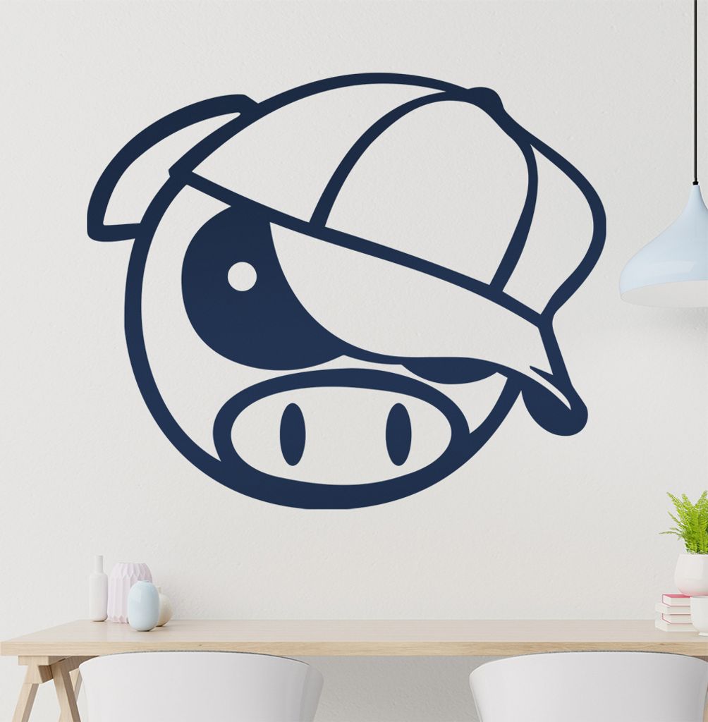 Driftschwein mit cap Wandtattoo in 6 Größen - Wandaufkleber Wall Sticker - Dekoration, Küche, Wohnzimmer, Schlafzimmer, Badezimmer