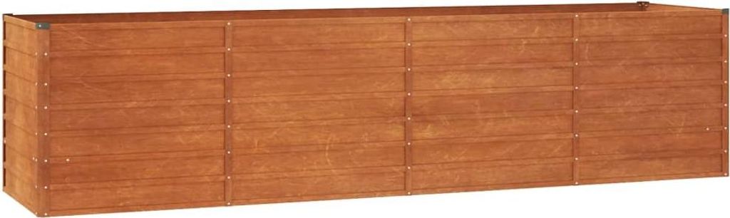 A long, rectangular planter box made of wood.