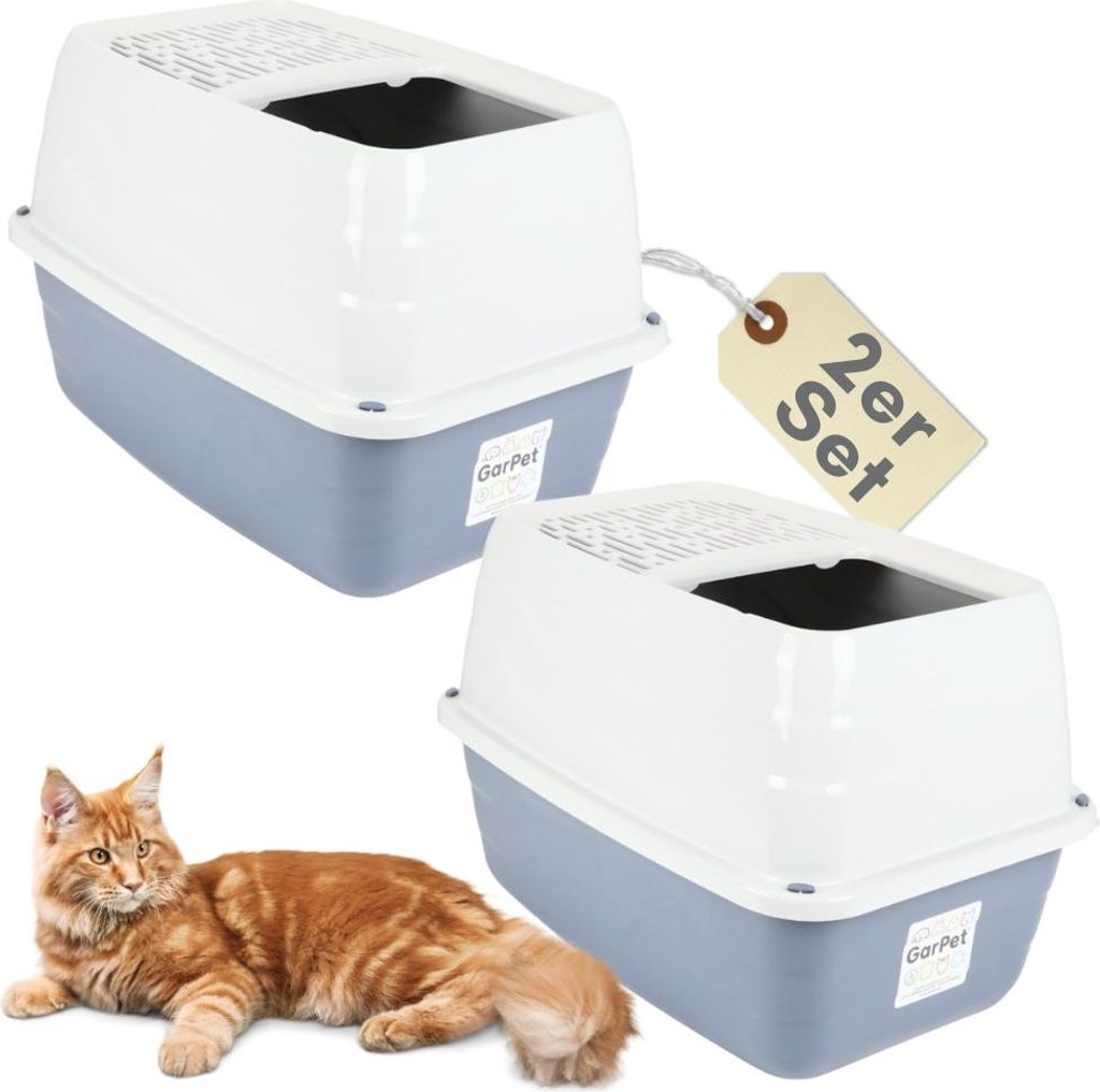 2er Set Hop In Katzenklo oben einstieg Katzentoilette geschlossen Haubentoilette Top Entry Jump-In XXL Katzen Klo Doppelpack Katzentoiletten
