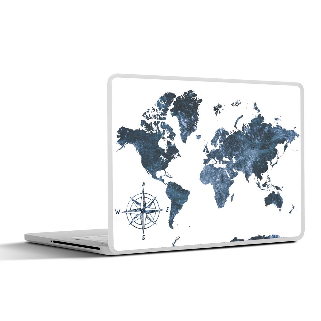MuchoWow Laptop Aufkleber Sticker Cover Weltkarte - Blau - Weiß 25x18 cm - Laptop-Deko
