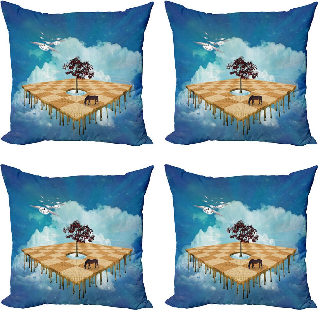 ABAKUHAUS Mystiker Kissenbezug Set (4 Stück), surreale Landschaft, Moderner Doppelseitiger Digitaldruck, 50 cm x 50 cm, Mehrfarbig