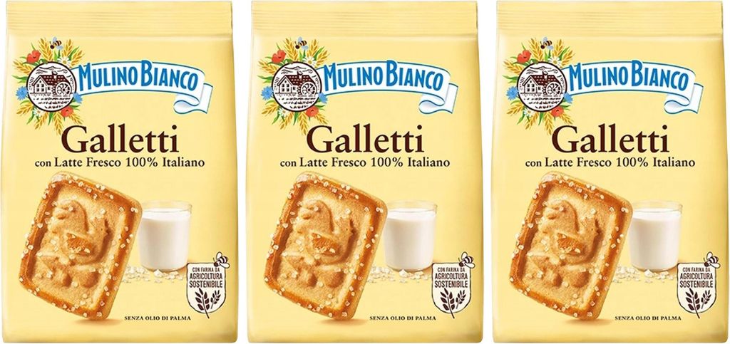 MULINO BIANCO Galletti - Mürbeteigkekse mit Zucker 350g x 3 Pakete