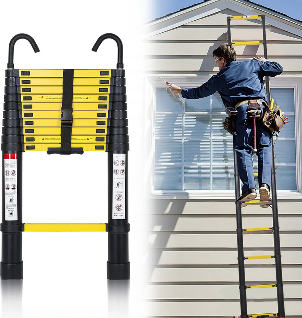 Échelle télescopique Hengda 3,2m en aluminium avec crochets de sécurité