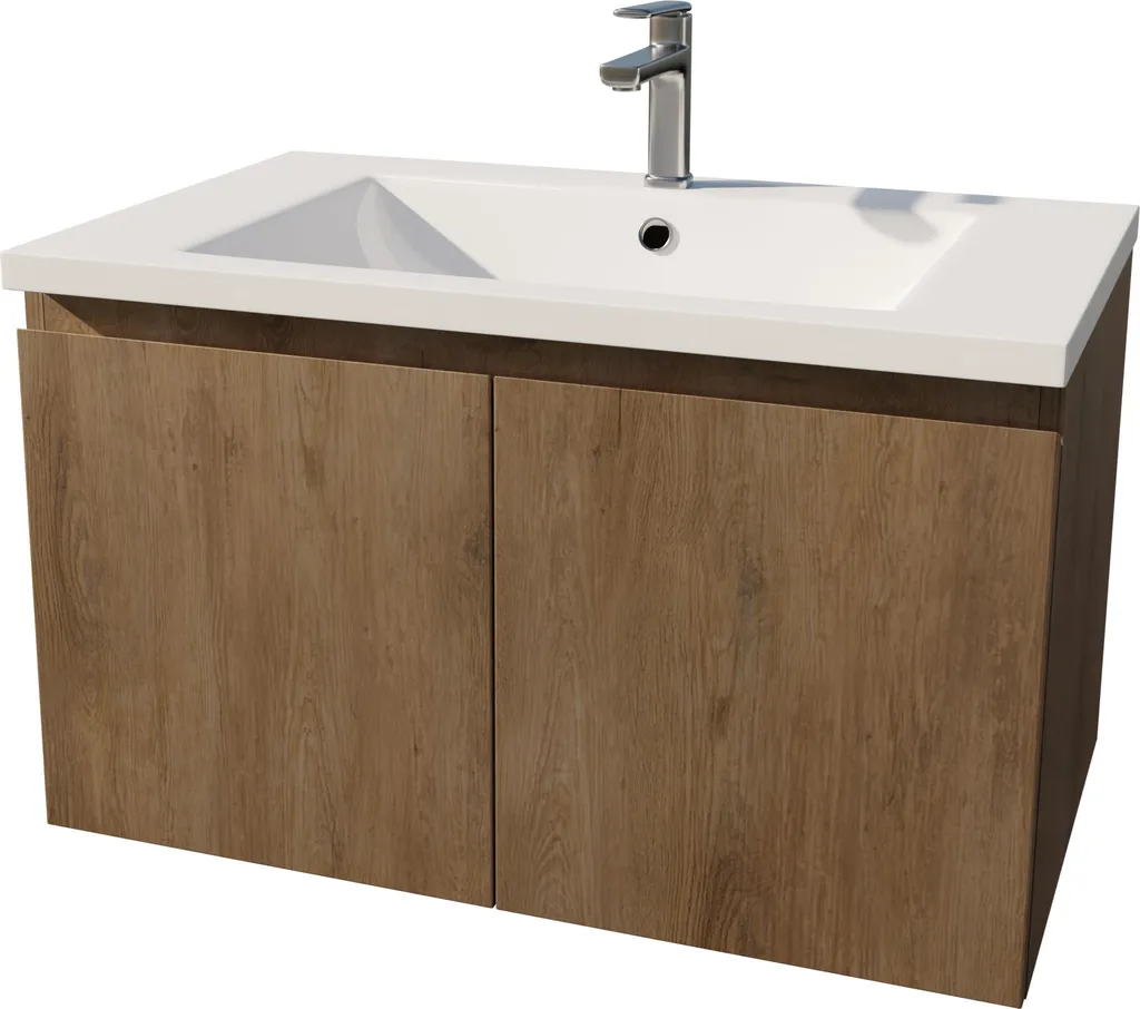 Meuble de salle de bains 80cm suspendu bois clair ELEMENTARY avec vasque