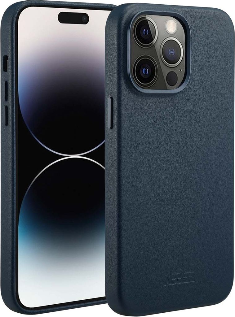 iPhone 14 Pro Max hülle iPhone 14 Pro Max Schützhulle MagSafe Leather Backcover Echtes Leder Dunkelblau Accezz