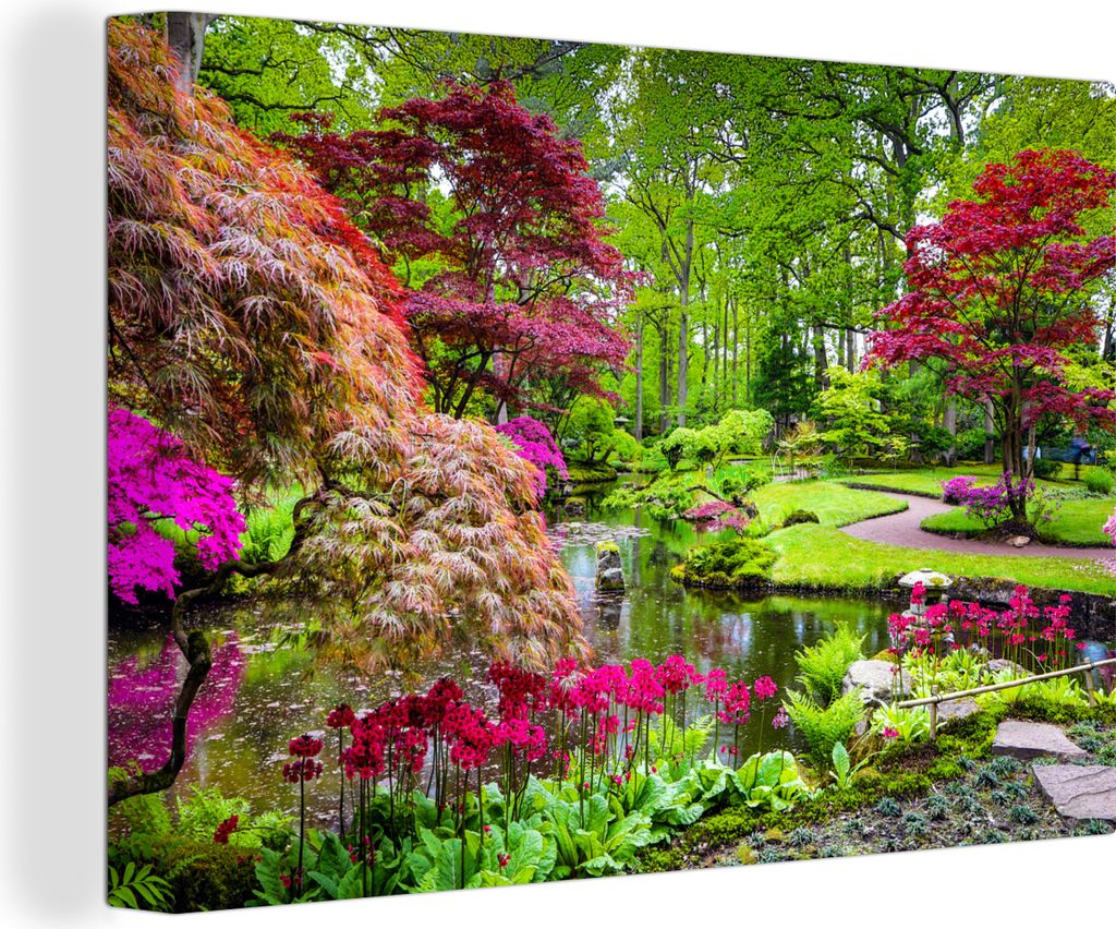 OneMillionCanvasses - Leinwandbilder - 140x90 cm, Bäume - Blumen - Japanisch - Natur - Wasser, Wandbilder Kunstdruck Wanddekoration - Foto auf L...