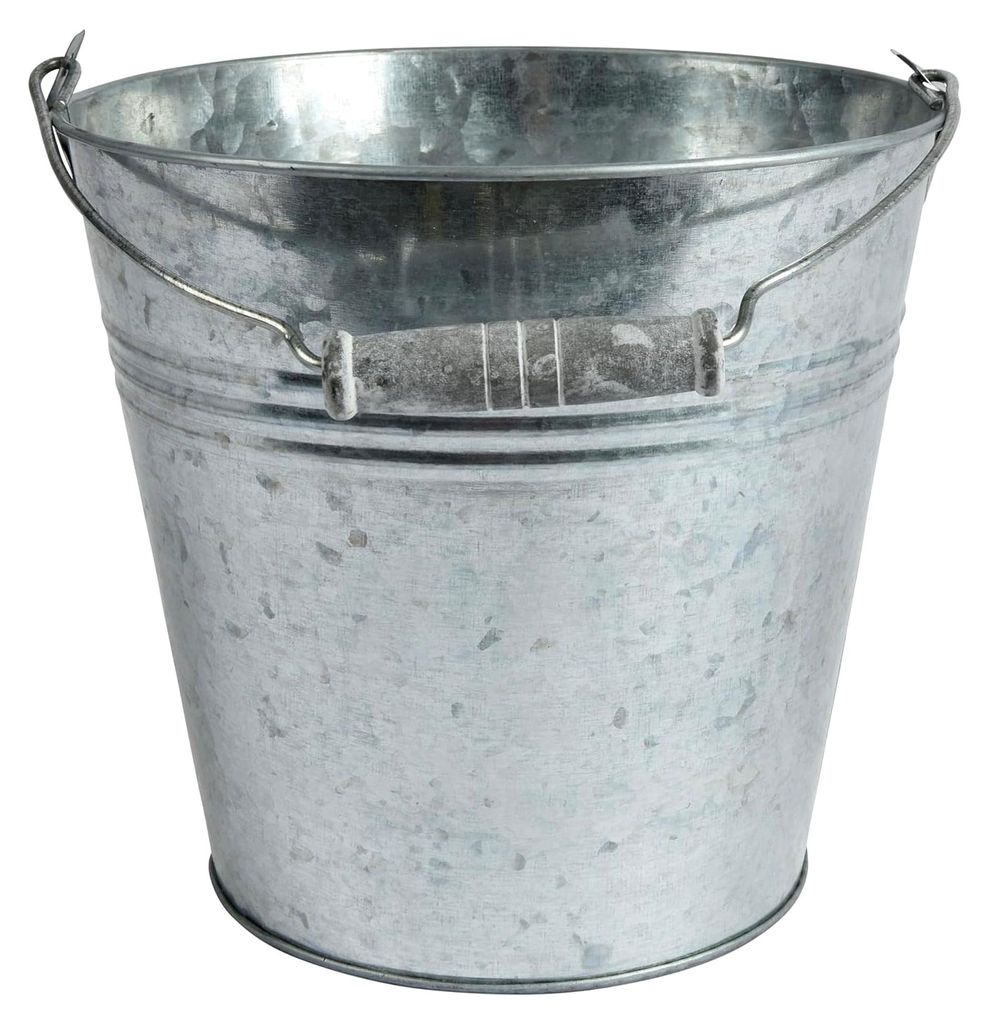 Blumentopf Eimer Zink 18x17cm Innen & Außen 1 Stück - mit Holzgriff - Balkon und Terrasse - Übertopf Metall - Pflanzentopf Gartendeko - Blumenü...