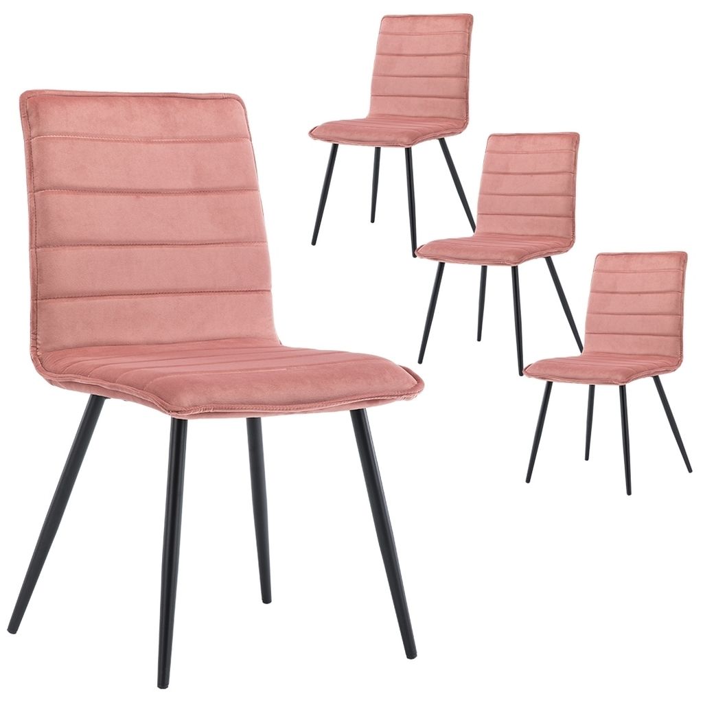 2er Set Esszimmerstuhl Stoff Samt Rosa Pink Polsterstuhl Sessel Metallbeine 