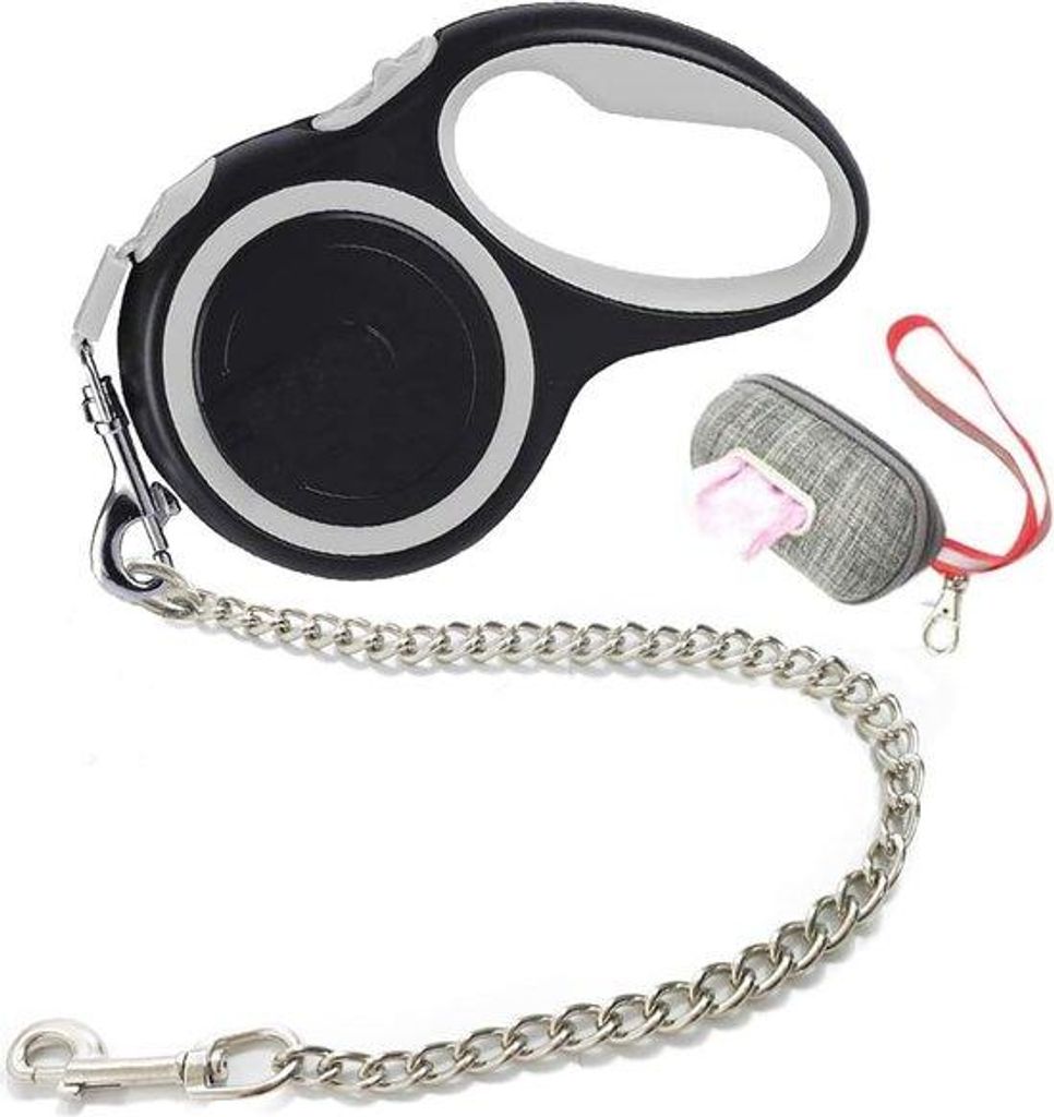 Hundeleine mit Ausziehfunktion, 5m lang, mit Bissfangkette für mittelgroße und große Hunde