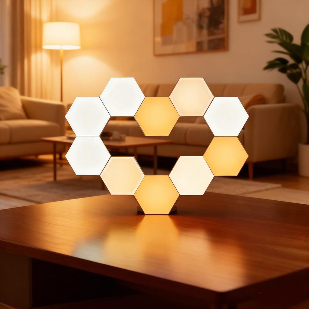 10er DIY Hexagon LED Panel Wandleuchte Innen Wohnzimmer Schlafzimmer Weihnachten Gaming Deko, 3 Farben Touch-Steuerung Einstellbare Helligkeit, USB
