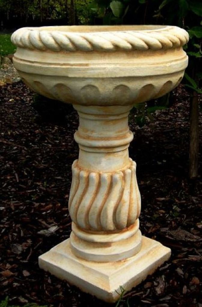 Casa Padrino Barock Blumentopf mit Sockel Weiß / Beige Ø 40 x H. 65 cm - Runder Prunkvoller Pflanzentopf im Barockstil - Blumenkübel - Pflanzkübel