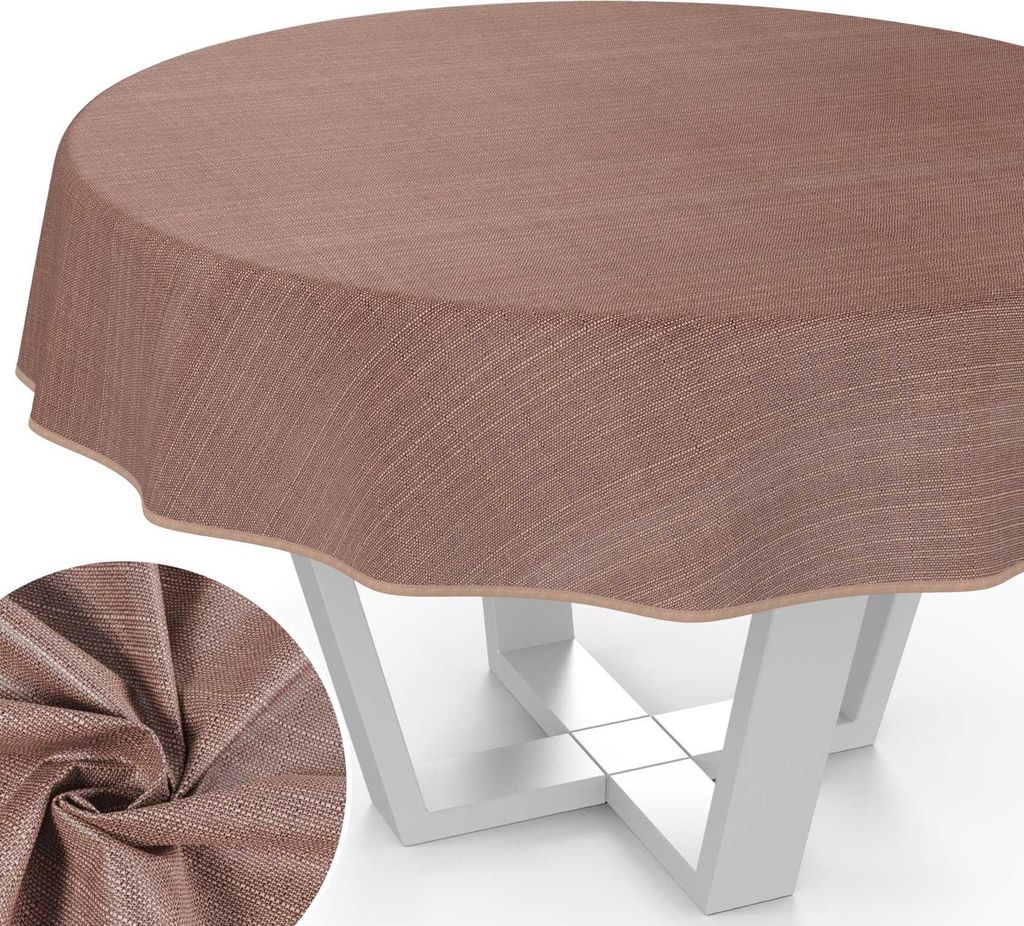 Tischdecke Uni aus Textil einfarbig Damast wasserabweisend Tischtuch Tischwäsche Aquarell Braun Rund 100cm mit Paspelband