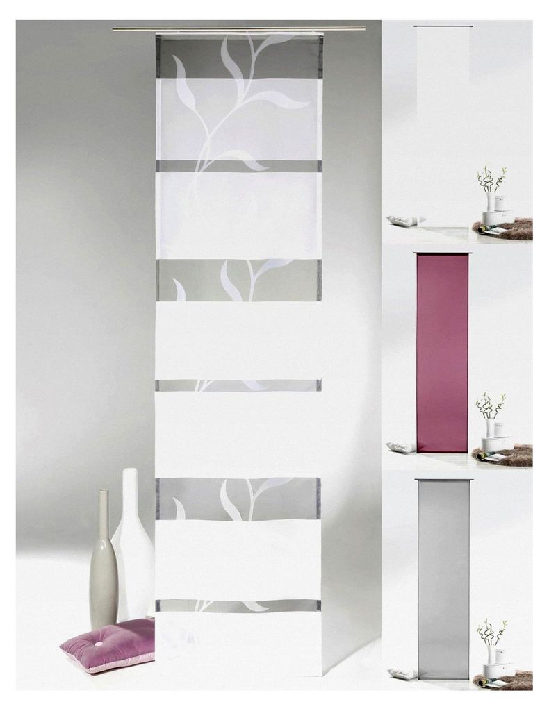 Flächenvorhang in Grau-Weiß mit Ranke inklusive Zubehör HxB 245x60 cm pflegeleicht