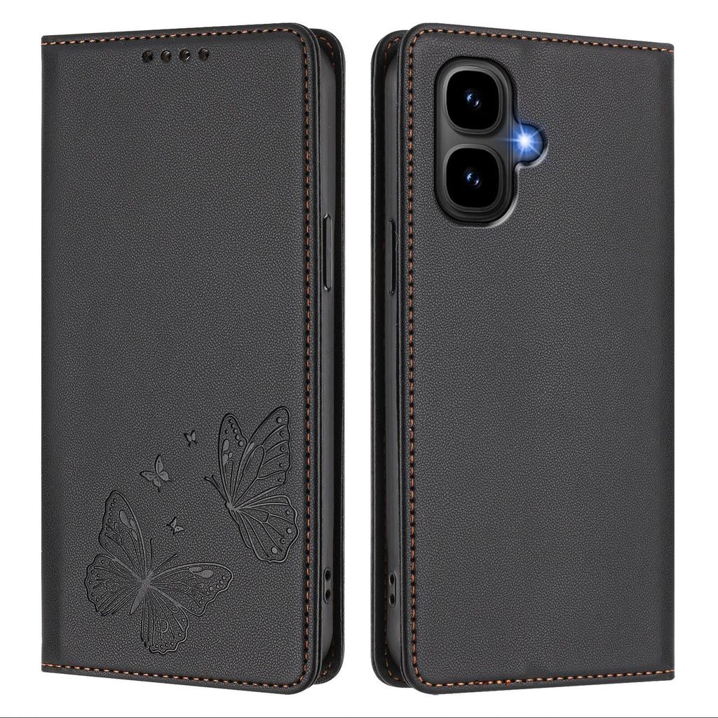 Lederhülle für Infinix Smart 10/Tecno Spark Go 2/Pop 10, Schmetterling Prägung Leder Brieftasche Schutzhülle mit Ständer Schwarz