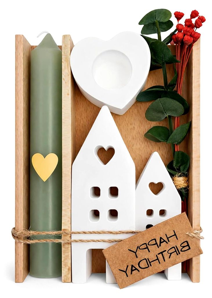 Geschenkset mit Kerzen zum Geburtstag | Geschenk für Frauen oder Freundinnen | Souvenir | Ein warmer Raum mit Kerzenlicht und Trockenblumen (Grün)