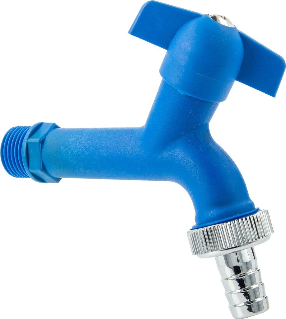 tecuro KTW-Auslaufventil 1/2 Zoll mit Schlauchtülle, blau