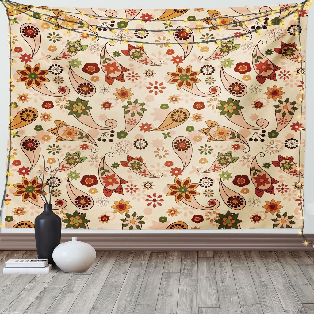 ABAKUHAUS Bunt Wandteppich, Frühlingsmotiv Paisley, Wohnzimmer Schlafzimmer Heim Seidiges Satin Wandteppich, 200 x 150 cm, Mehrfarbig