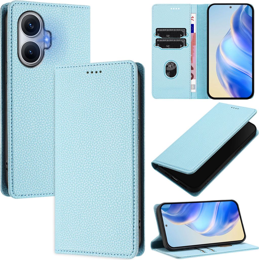 Litchi Leder Handyhülle für Xiaomi Redmi Turbo 4 Pro Wallet Kartenfächer Standfunktion Hülle Hellblau
