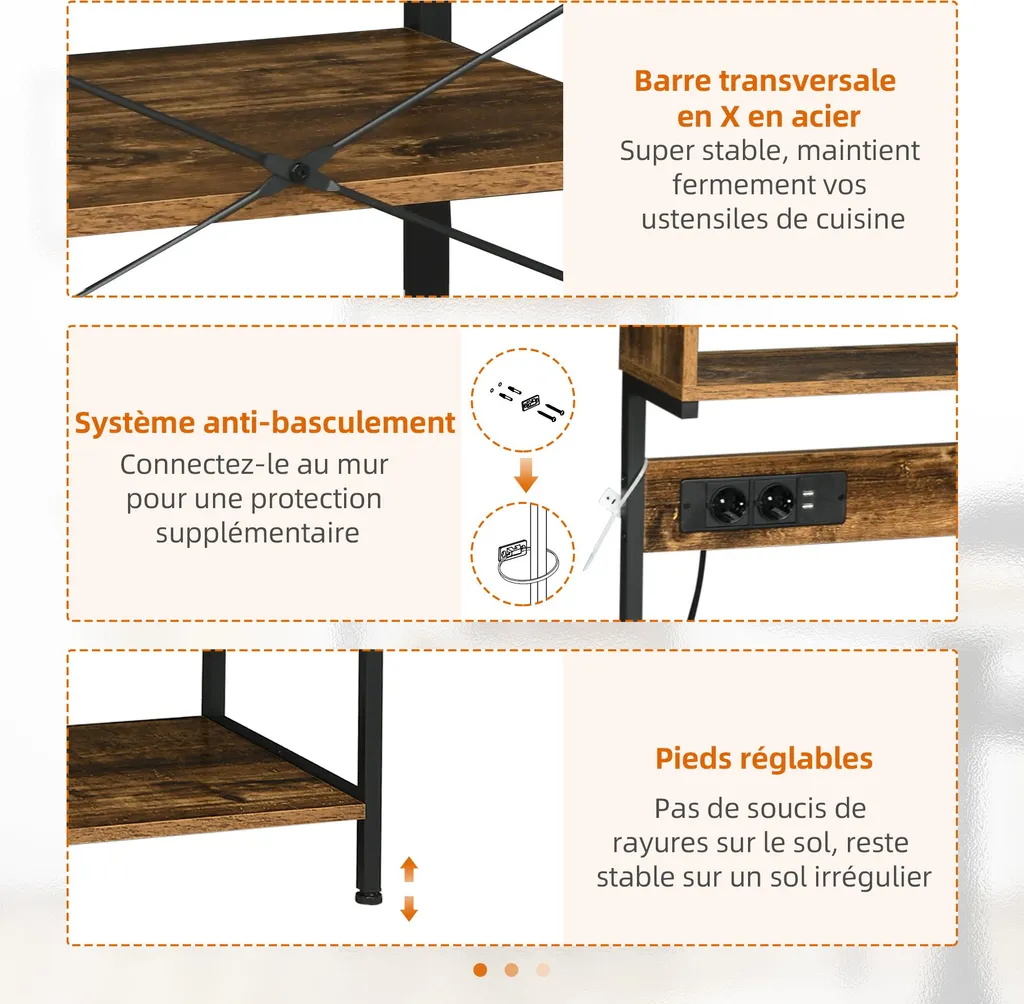 Meuble de Rangement Cuisine Industriel Buffet avec Étagère Ajustable