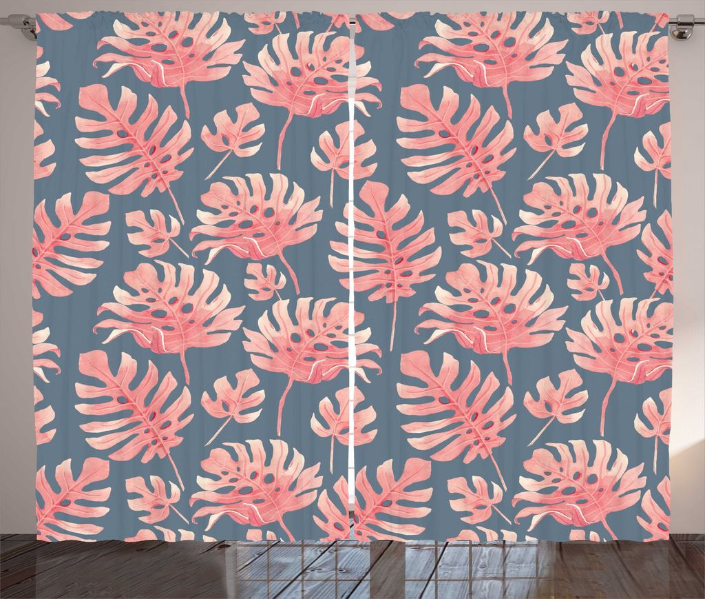 ABAKUHAUS Kreis-Muster Rustikaler Vorhang, Hawaiian Pastellpalmblätter, Wohnzimmer Universalband Gardinen mit Schlaufen und Haken, 280 x 175 cm, B...