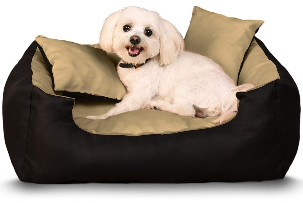 Hundebett 115x95 cm XL Cozy in schwarz und beige - Kissen für Hund, Katze, Haustiere