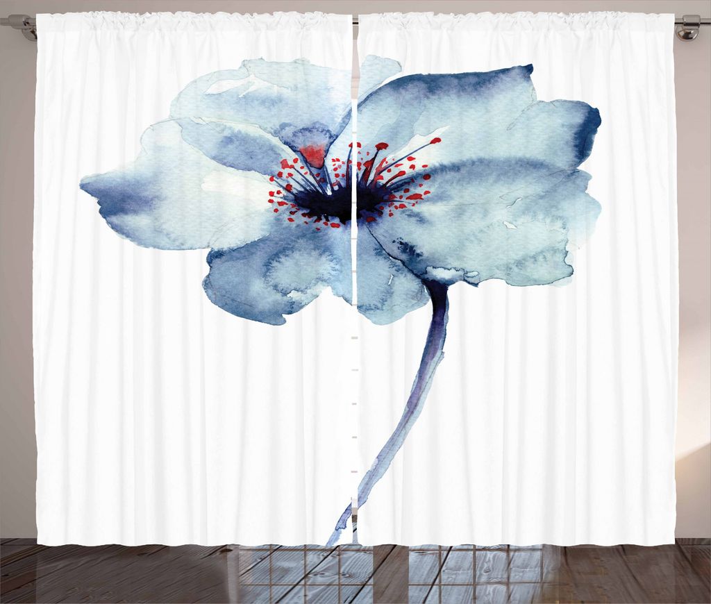 ABAKUHAUS Aquarell Rustikaler Vorhang, Frühling Flora, Wohnzimmer Universalband Gardinen mit Schlaufen und Haken, 280 x 245 cm, Hellblau