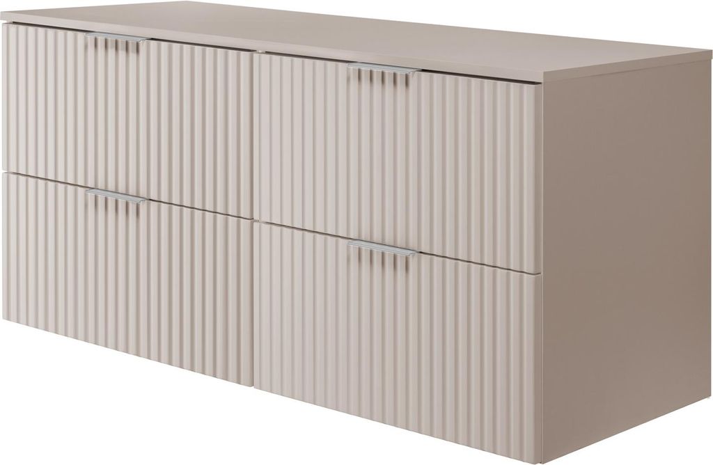 Waschtischunterschrank, Kaschmir, 120 (2 x 60) x 57 x 46 cm, silberner Griff + Arbeitsplatte