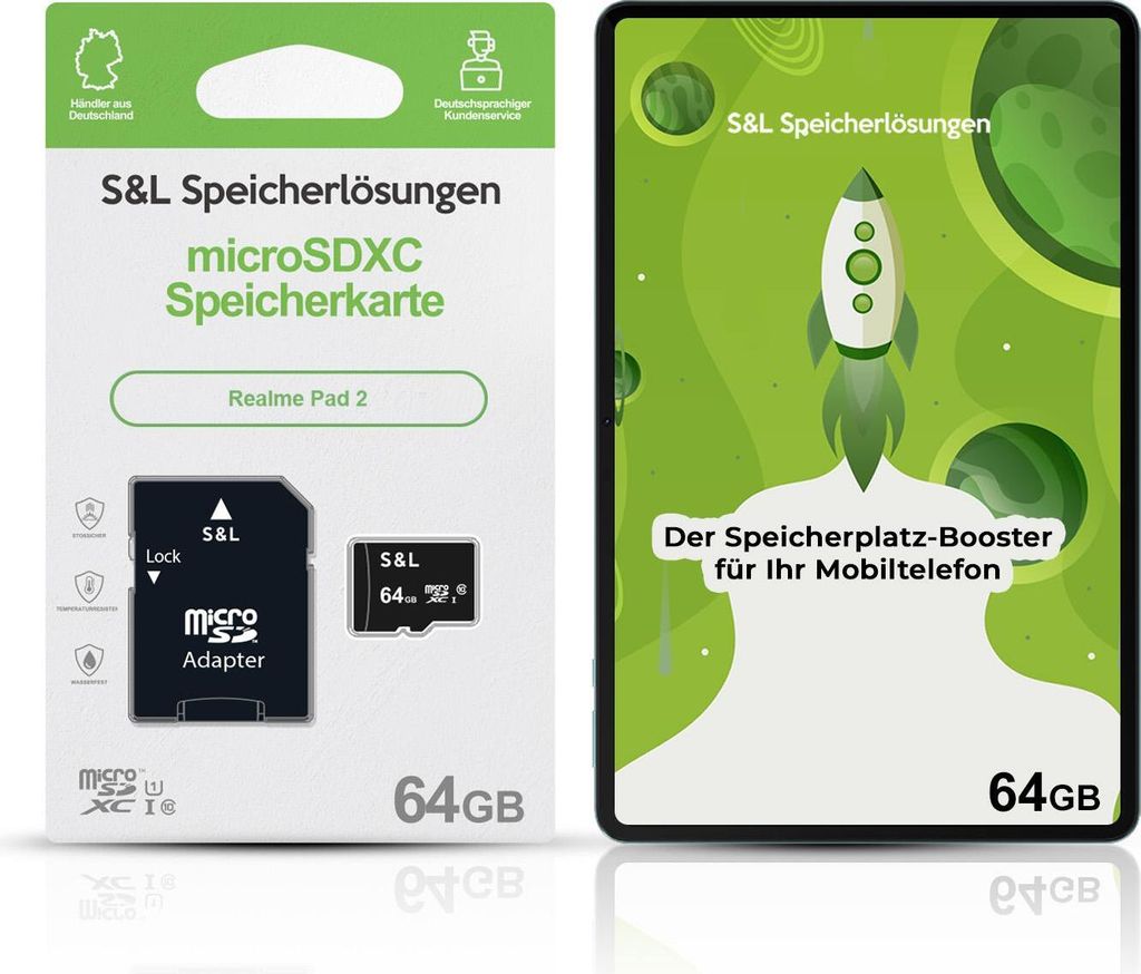 microSD Speicherkarte S&L für Realme Pad 2 - Speicherkapazität: 64 GB
