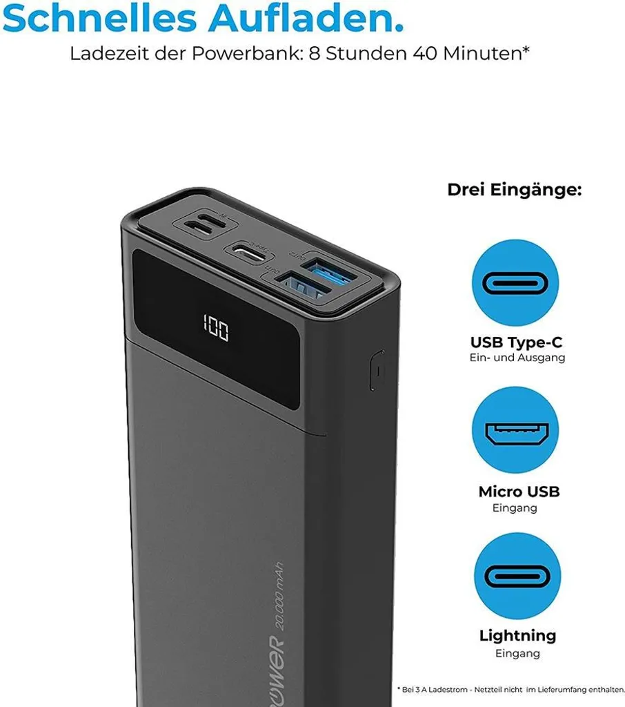 Powerbank 20000mAh Haute Capacité RealPower PB-20k PD avec Charge Rapide - 6