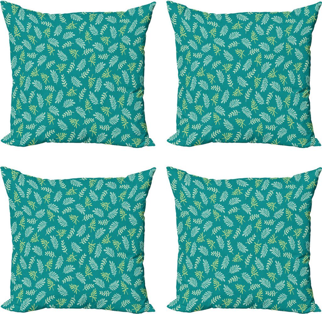 ABAKUHAUS Blätter Kissenbezug Set (4 Stück), Frühlings-Laub Grün Natur, Moderner Doppelseitiger Digitaldruck, 40 cm x 40 cm, Apfelgrün Hellgrün
