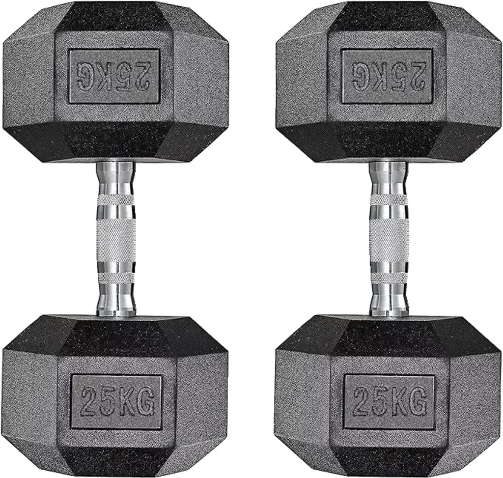 Haltères hexagonaux 25 kg x 2 avec revêtement caoutchouc anti-bruit