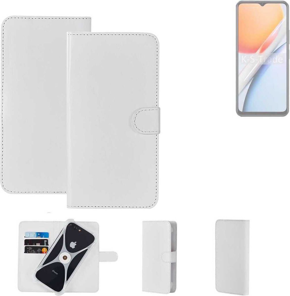 K-S-Trade Handy Hülle Schutz Hülle kompatibel mit Vivo G2 Cover Case Bookstyle Bumper weiß 1x