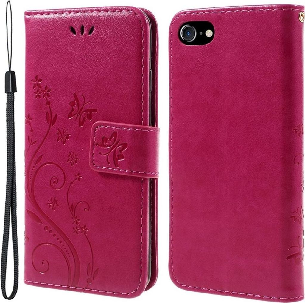 iPhone SE (2022/2020), iPhone 8 / 7 Hülle - Coverup Blumen & Schmetterlinge Klapphülle - Rosa