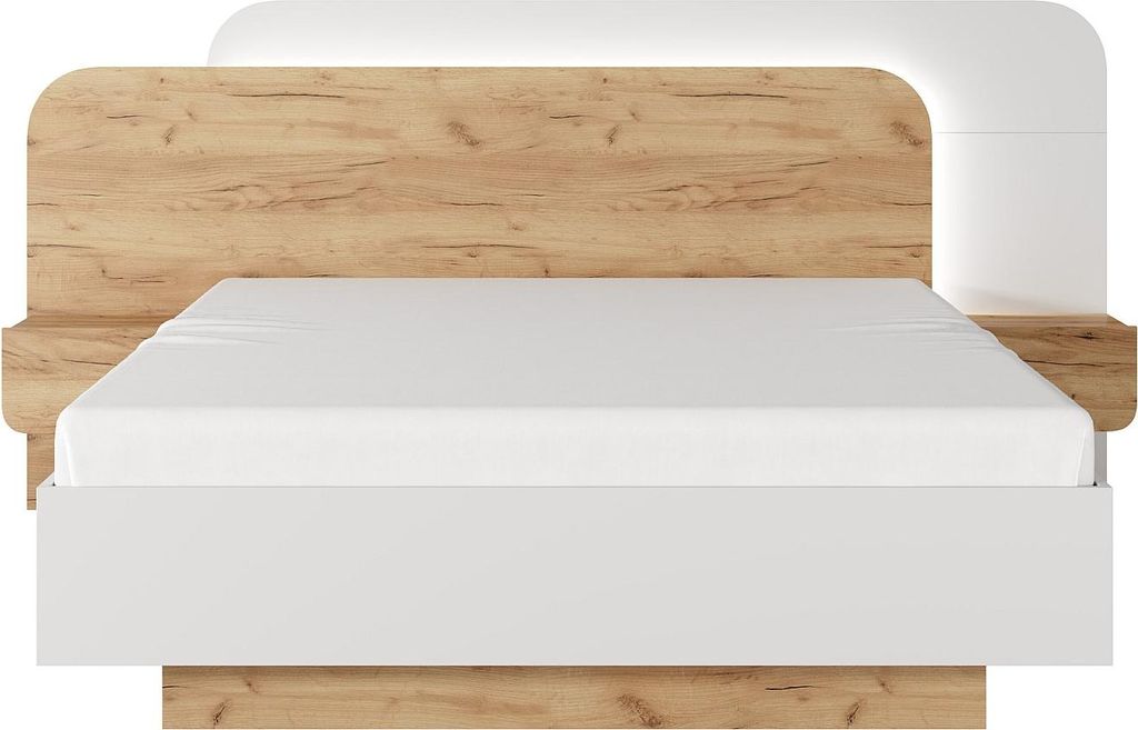 Bett mit Nachttischen 160 x 200 cm - Mit LED-Beleuchtung - Natur und weiß - DESADO