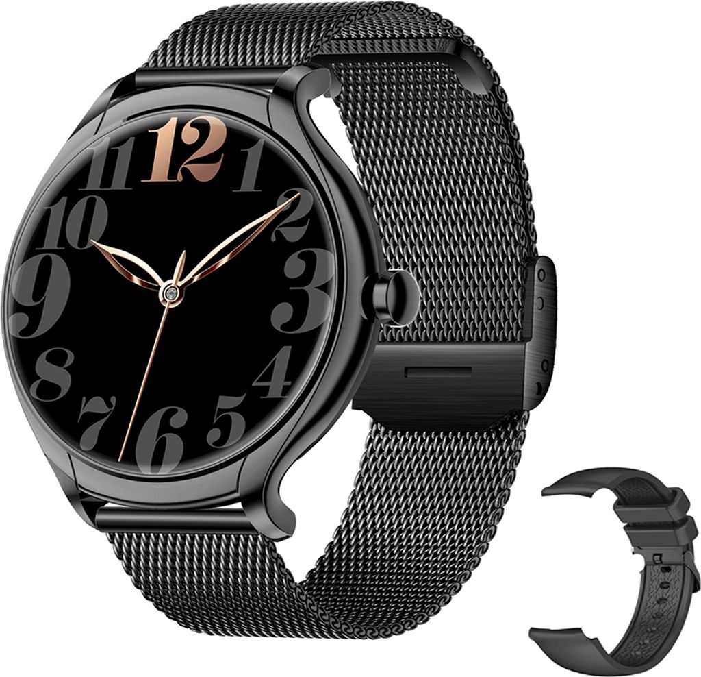 KT67 1,39-Zoll-Smartwatch, IP67 wasserdicht | BT5.2 | Schlafüberwachung | Musikwiedergabe | Sportmodus, schwarz, Milan-Stahlarmband + Silikonarmband