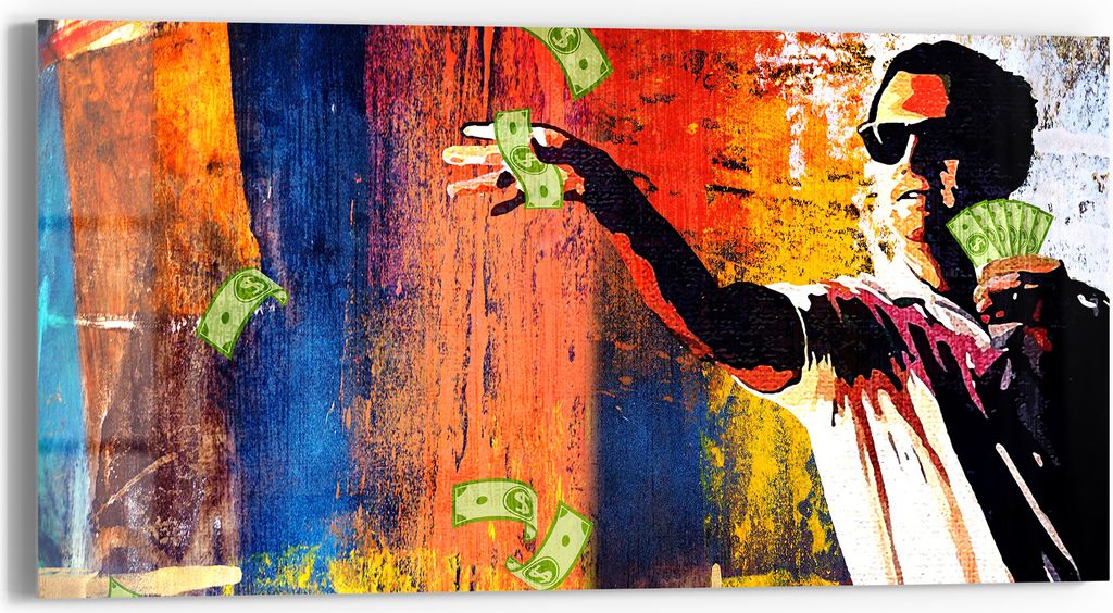 DEQOART Glasbild Echtglas 60x30 cm 'Triumph des Geldes' Wandbild Bild modern Deko