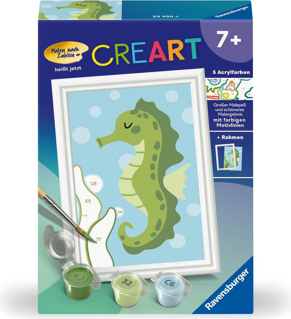 Ravensburger CreArt - Malen nach Zahlen 23950 - Fröhliches Seepferdchen - Kinder ab 7 Jahren