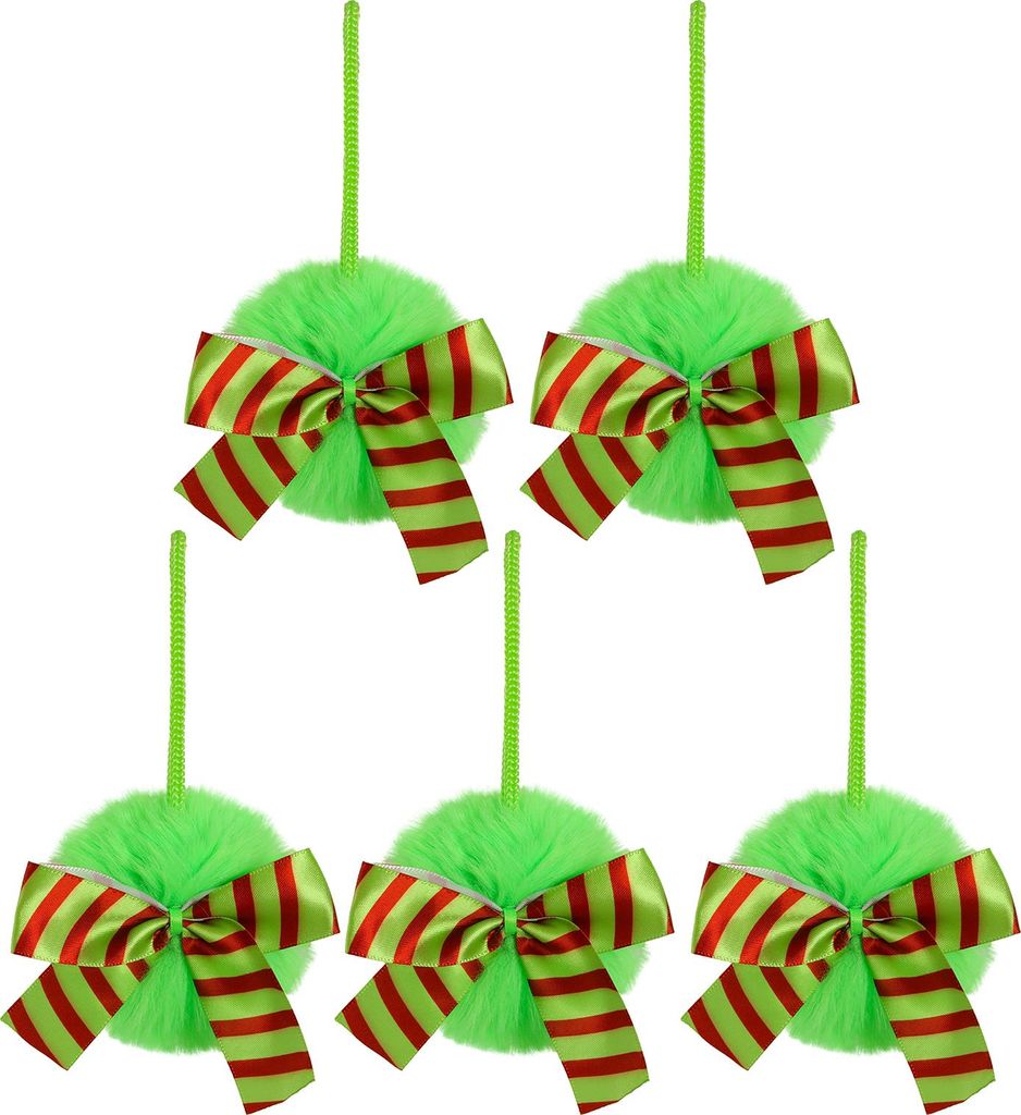 4 Zoll grüne pelzige Weihnachtskugel-Ornamente aus Kunstfell, flauschige Weihnachtskugel zum Aufhängen mit Schleife für die Dekoration von Feier...