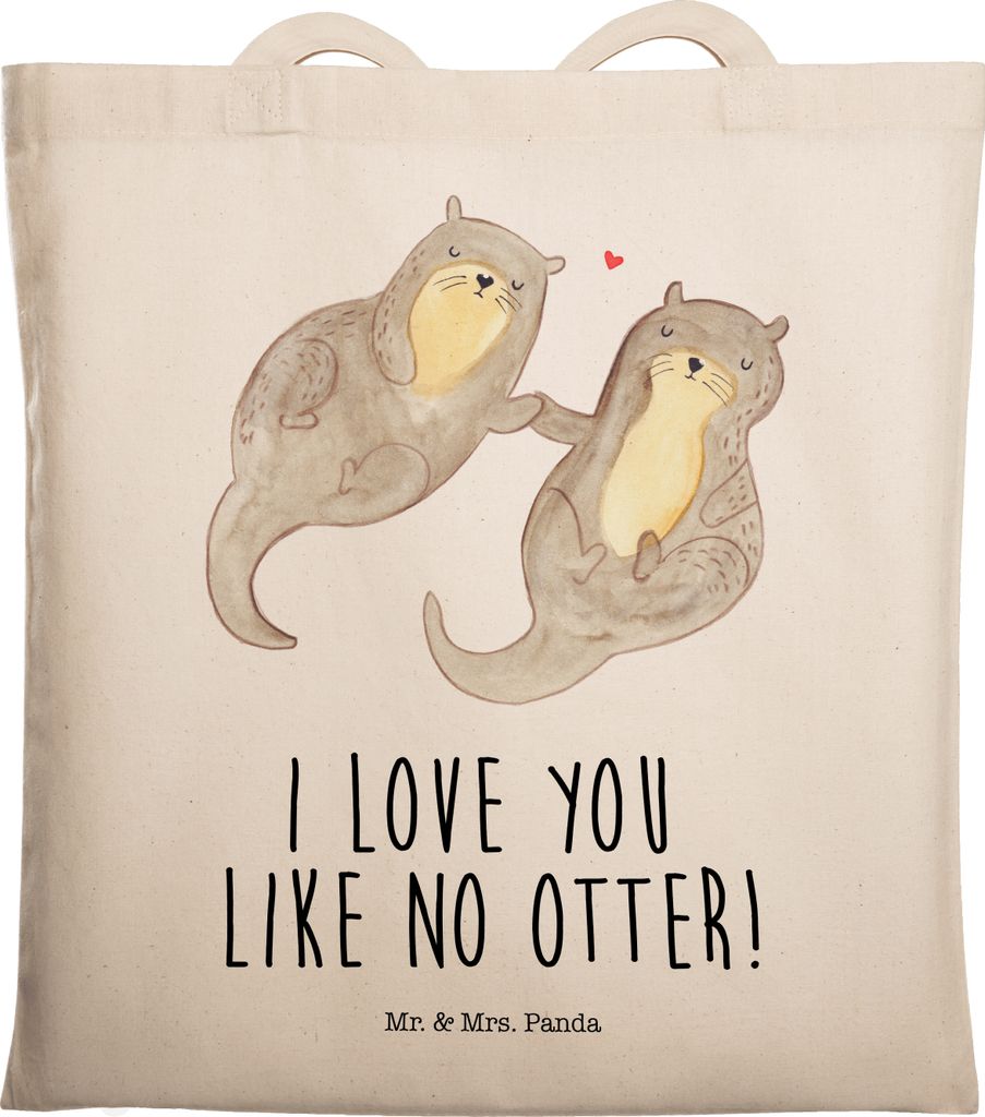 Mr. & Mrs. Panda Tote Bag Otter Hände halten - Transparent - Geschenk, glücklich, Tasche, Romantisch, Baumwollbeutel, Händchen, Tragetasche, dok...