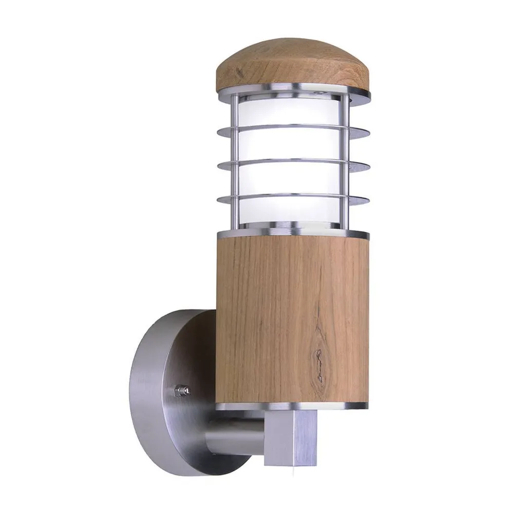 Applique extérieure Poole en teck massif et acier inox E27 40W IP44