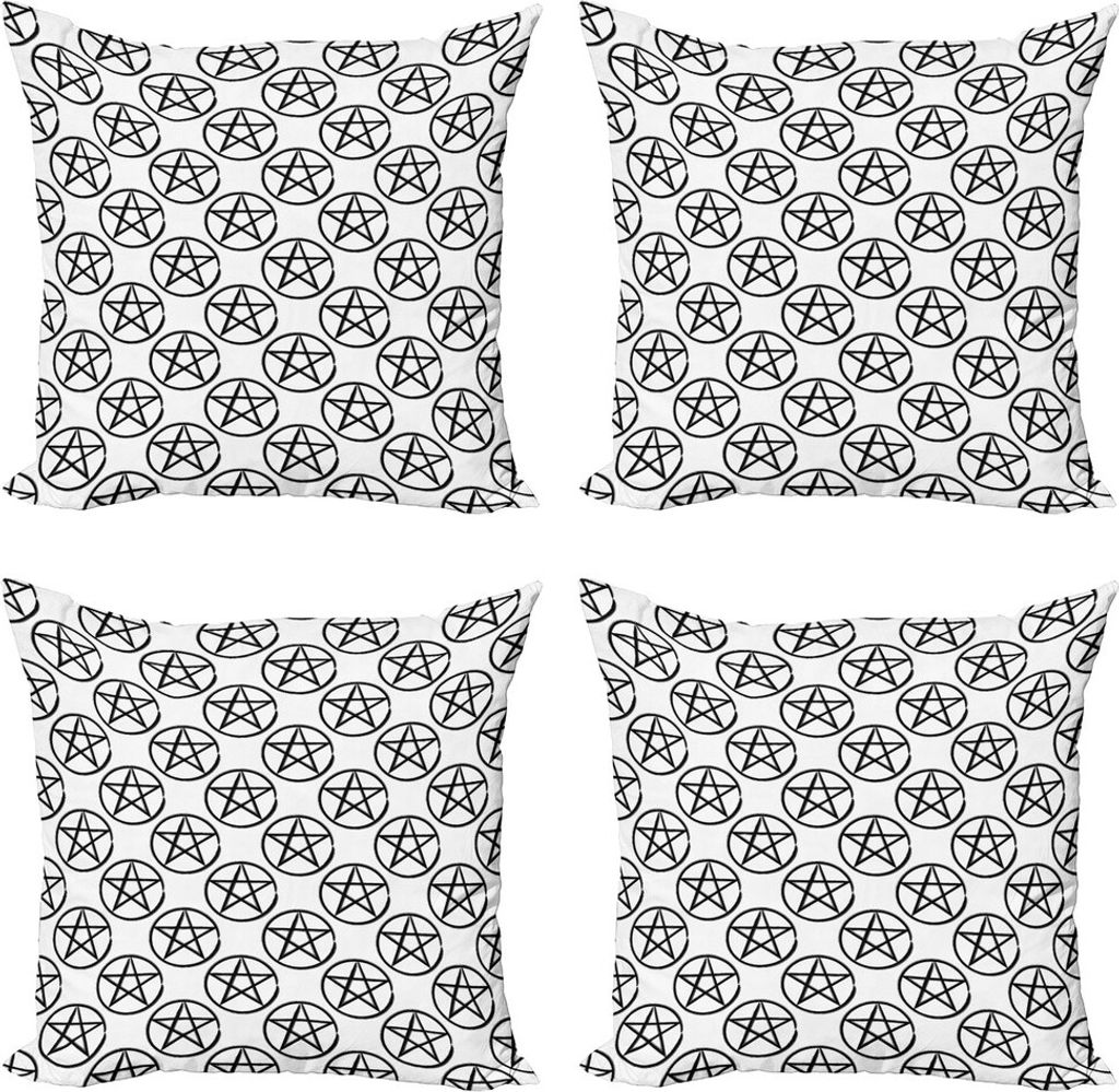 ABAKUHAUS Pentacle Kissenbezug Set (4 Stück), Pentagramm Stern im Kreis, Moderner Doppelseitiger Digitaldruck, 45 cm x 45 cm, Charcoal Grau und Weiß