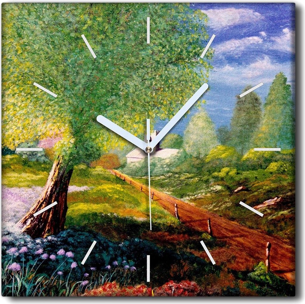 Coloray Uhr auf Leinwand 30x30 cm Wand Uhr Dekoration Wohnzimmer Segeltuch weiße Zeiger -Wiese von Baumblumen
