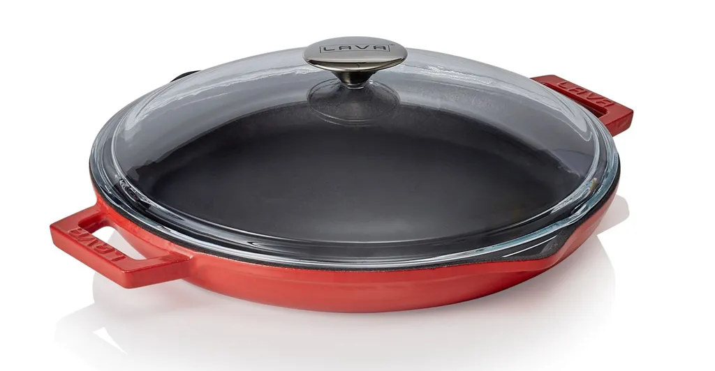 Padella LAVA Ghisa Rossa 31.5x4.3 cm | Coperchio Vetro e Beccuccio
