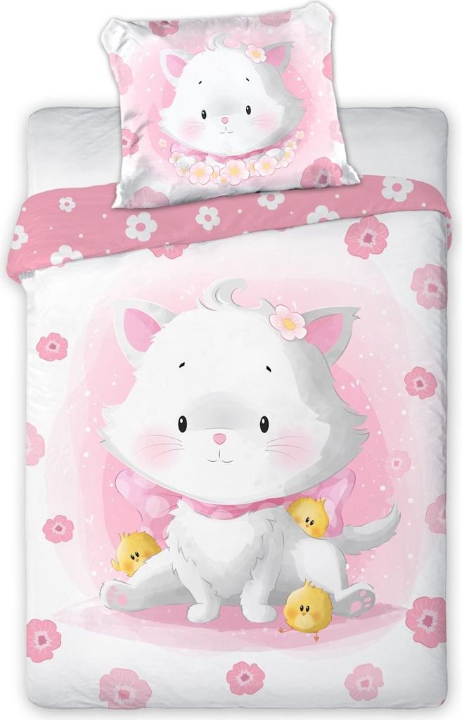 Kinderbettwäsche Katze bedruckt Garnitur 100x135 cm + 40x60 cm - Hase