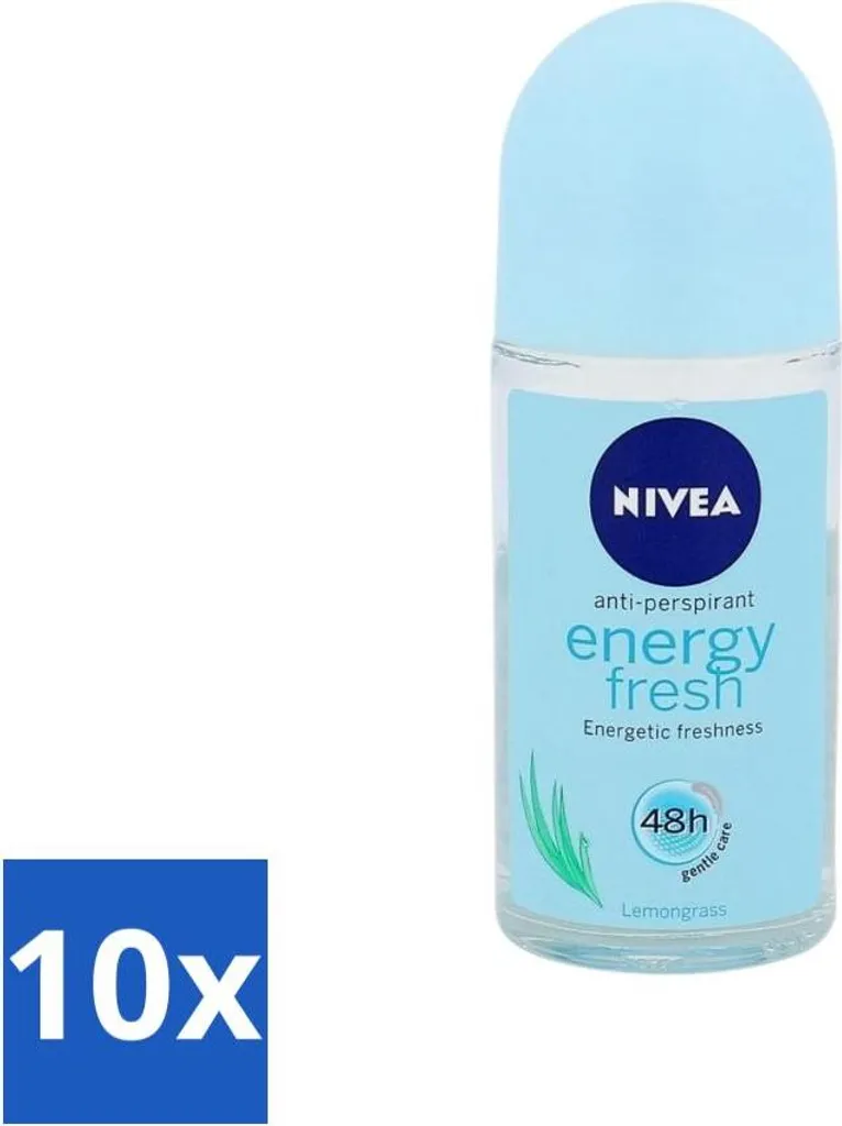 Nivea - Energy Fresh - Deodorante roll-on per donna - effetto 48 ore a lunga durata - 50 ml - confezione risparmio - 10 pezzi