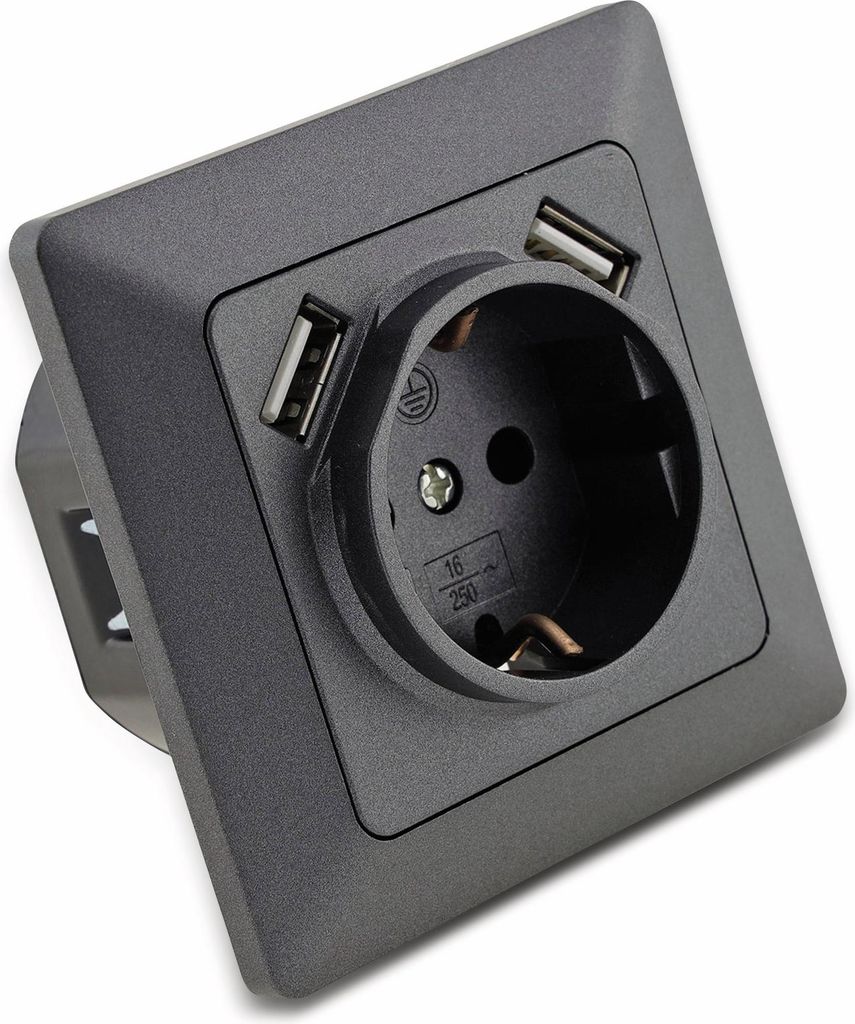 MILOS USB Steckdose 250V/16A, Anthrazit Grau Produktbild 