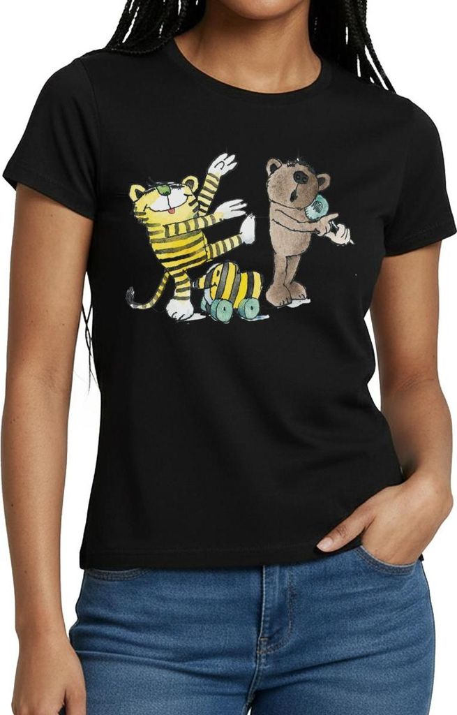 Spreadshirt Janosch Tiger und Freunde Machen Musik Frauen T-Shirt, L, Schwarz