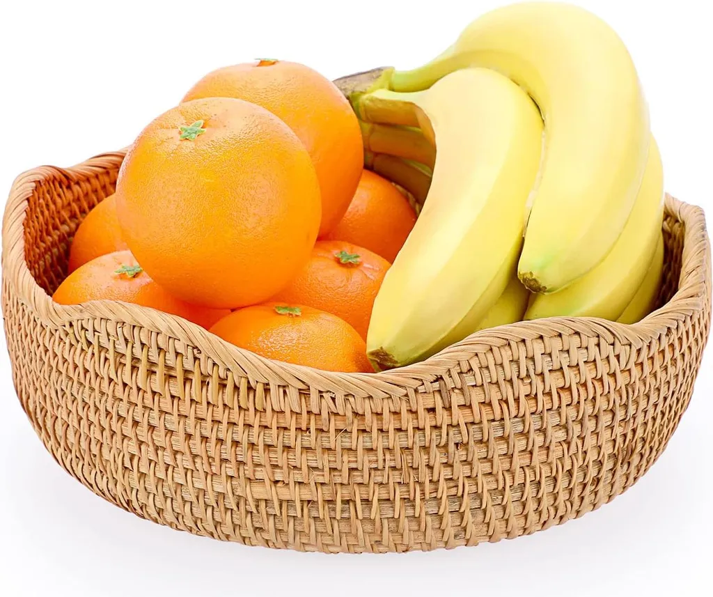 Corbeille à fruits ronde en rotin naturel 26cm pour table à manger