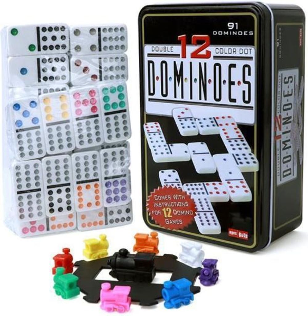 Domino-Spiel – Doppel-12-91-Melamin-Dominosteine, Dot-Domino-Eisenbox-Set – Lernspiel