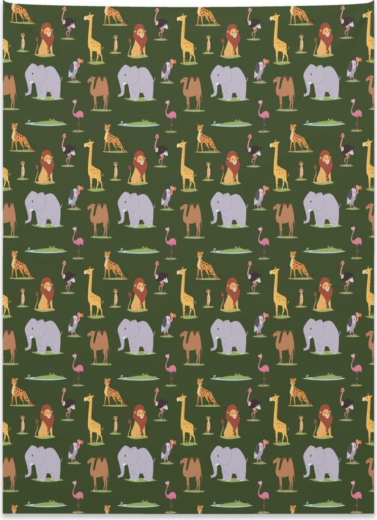 Abakuhaus Strauß Wandteppich, Childish Cartoon Savannah aus Weiches Mikrofaser Stoff Kein Verblassen Klare Farben Waschbar, 110 x 150 cm, Mehrfarbig